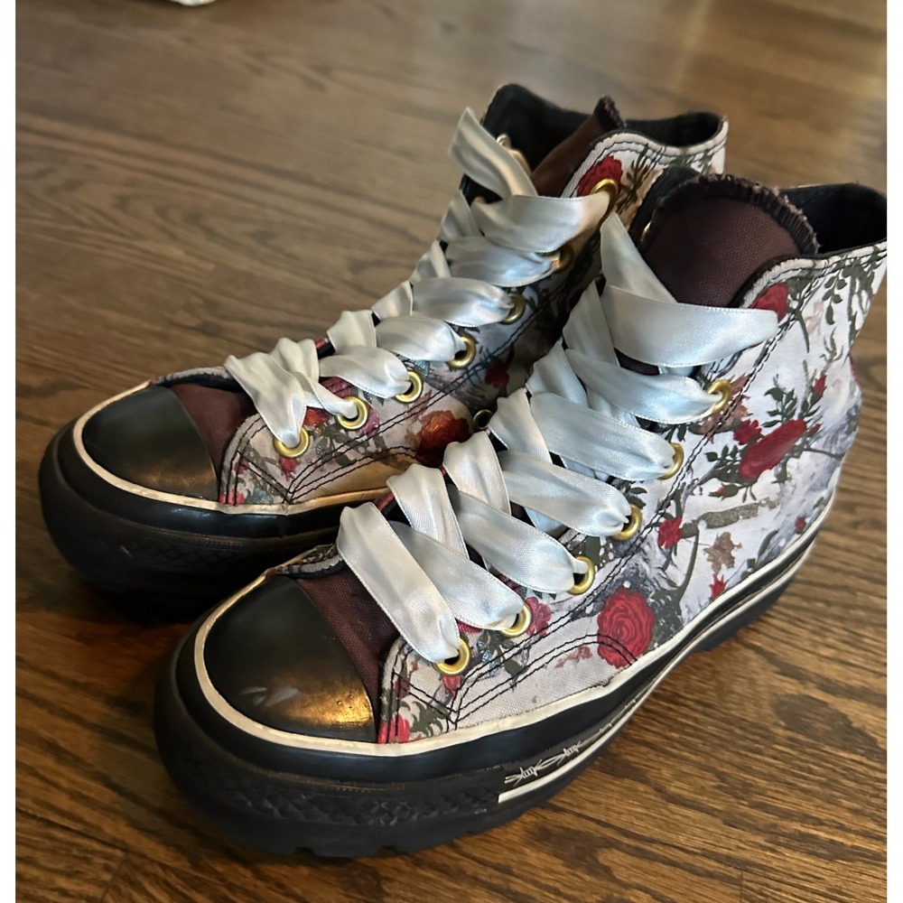 Converse Custom By You Lugged Platform High Top Camo Roses Barbed Wire Sz 7